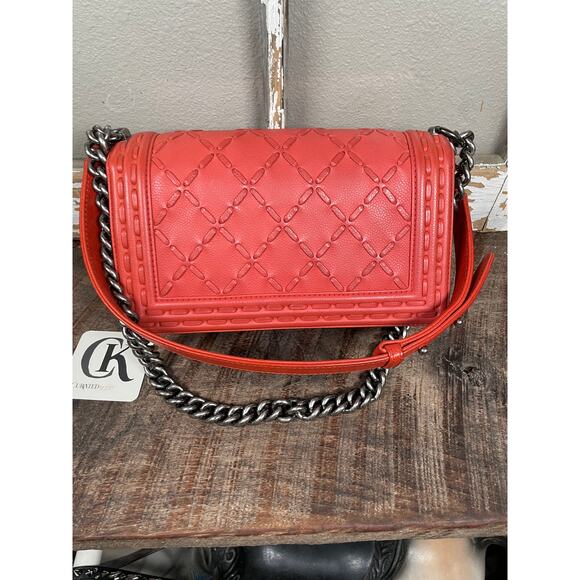 CHANEL Wild Stitch Old Medium Boy Bag Orange Red Caviar Leather โ Excellent - Picture 3 of 7